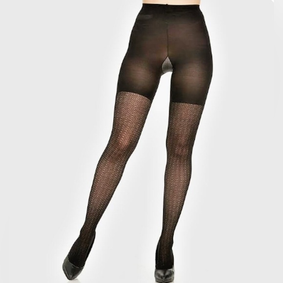 Spanx Assets by Sara Blakely Shaping Textured Tights Wishbone Black Size 3 - Picture 1 of 4